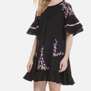 Free People Black Dress with Purple & Pink Embroidery Pavlo black